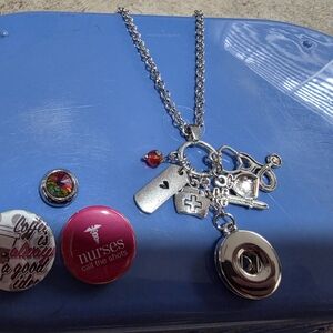 Silver Nurse Themed Snap Necklace With 3 Snaps For It